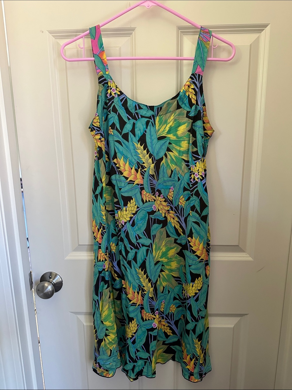 Rainbow Tropical Floral Mini Dress in Teal, Yellow & Black